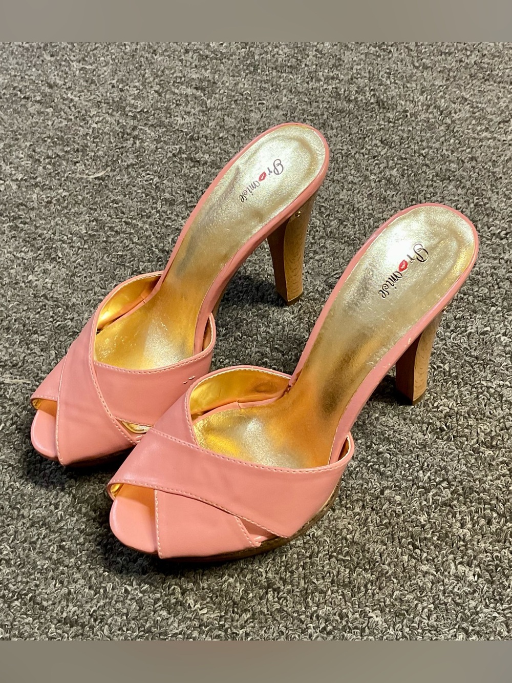 Promise Pink Crisscross Open-Toe High Heel Slides